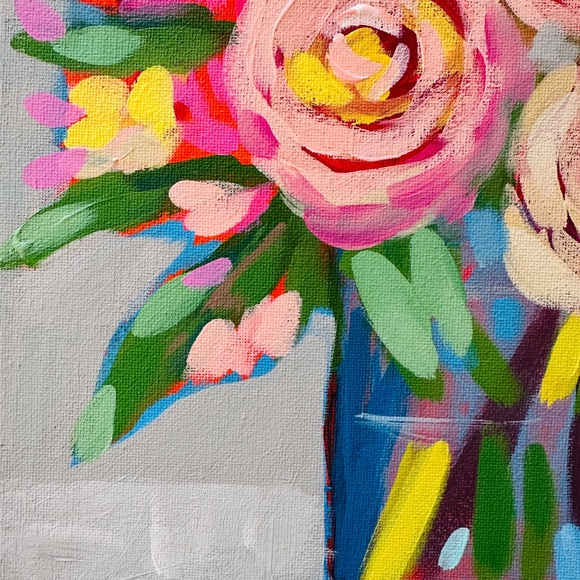 Original Floral Bouquet Painting Modern Abstract Art 12 x12 Canvas One of a Kind - Picture 3 of 8